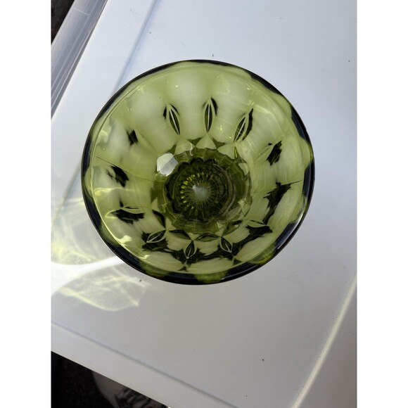 Vintage MCM Anchor Hocking Avocado Green Glass Pedestal Footed Bowl Candy Dish - Picture 2 of 6